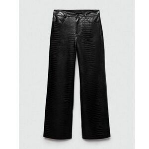 Mango Black Croc-Embossed Straight Leg Pants